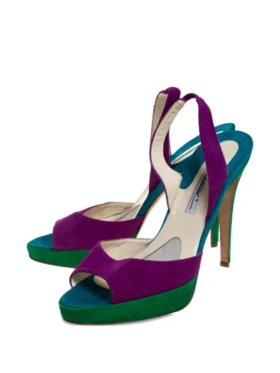 Pre-owned Brian Atwood  125mm Slingback Platform Sandals In Green
