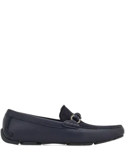 Ferragamo Almeria Leather And Suede Loafers In Blue