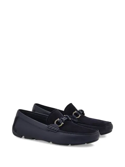 Ferragamo Almeria Leather And Suede Loafers In Blue