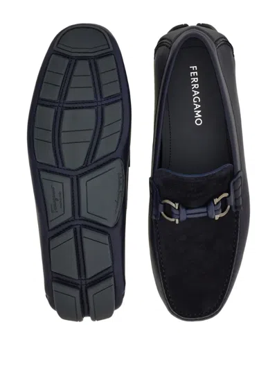 Ferragamo Almeria Leather And Suede Loafers In Blue