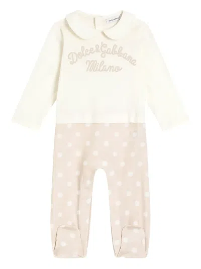 Dolce & Gabbana Polka Dot Babygrow (set Of Three) In Neutral