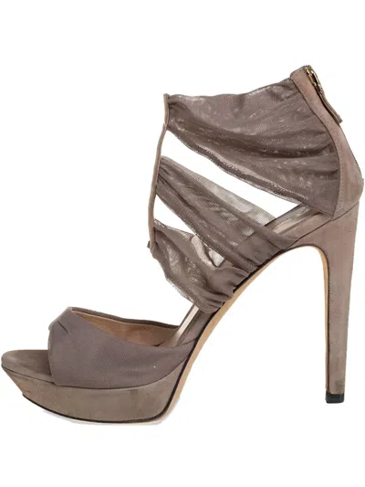 Pre-owned Fendi 2023 120mm Suede Mesh Sandals In Gray