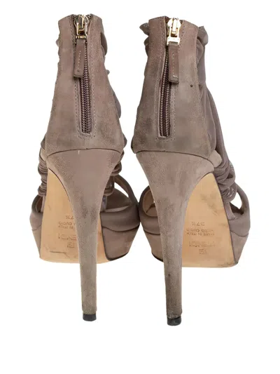 Pre-owned Fendi 2023 120mm Suede Mesh Sandals In Gray