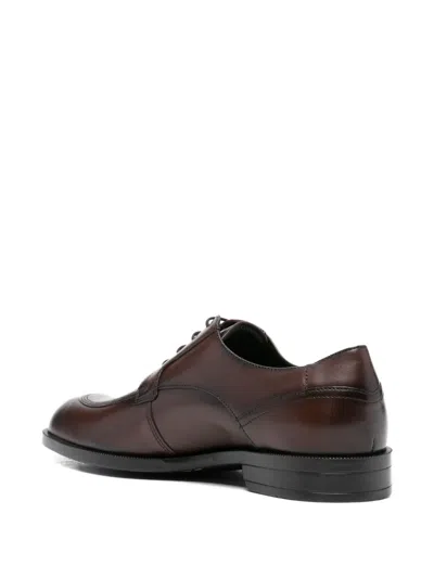 Hugo Boss Leather Derby Shoes In Brown