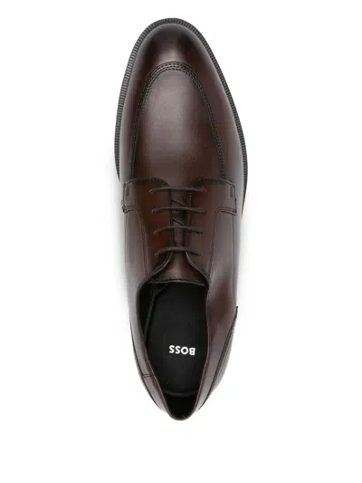 Hugo Boss Leather Derby Shoes In Brown