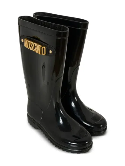 Moschino Logo Round-toe Rain Boots In Black