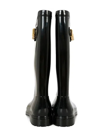 Moschino Logo Round-toe Rain Boots In Black