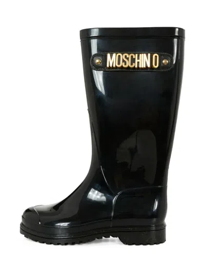 Moschino Logo Round-toe Rain Boots In Black