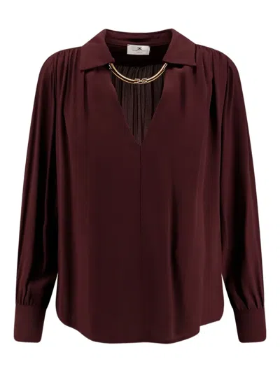 Elisabetta Franchi Jewel Detailed Georgette Blouse In Burgundy