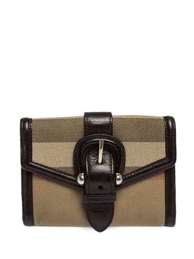 Pre-owned Burberry Check Buckle Wallet In Brown