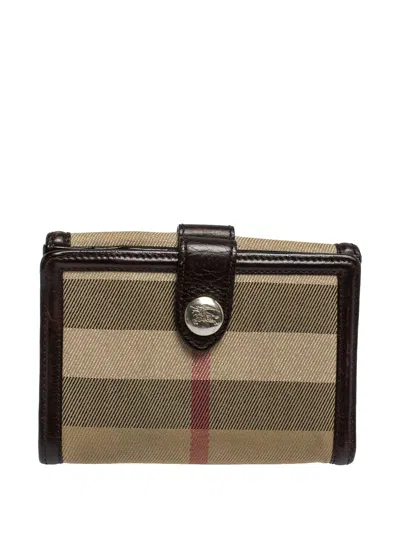 Pre-owned Burberry Check Buckle Wallet In Brown