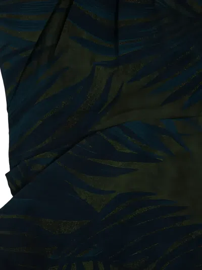 Pre-owned Lanvin 2016 Leaf-print Ruched Midi Dress In Green