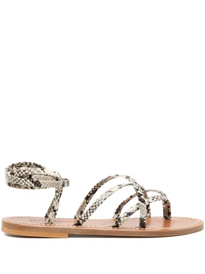 Kjacques Snakeskin Leather Ankle-tie Sandals In Multi