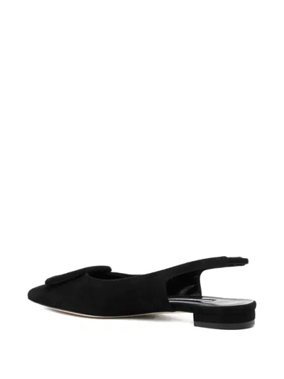 Manolo Blahnik Maylura Buckle Pointed Toe Slingback Flat In Black