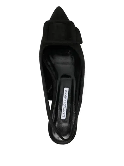Manolo Blahnik Maylura Buckle Pointed Toe Slingback Flat In Black