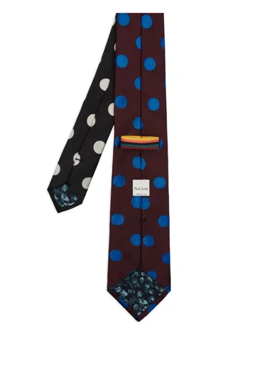 Paul Smith Burgundy Silk Polka Dot Contrast Tie Red In Brown