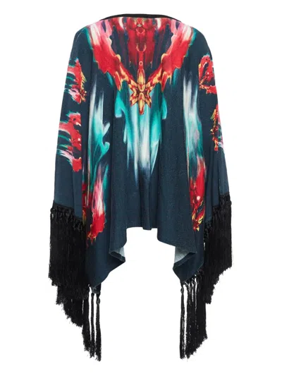 Pre-owned Just Cavalli Vintage Lace Fringe Cape Top In Blue