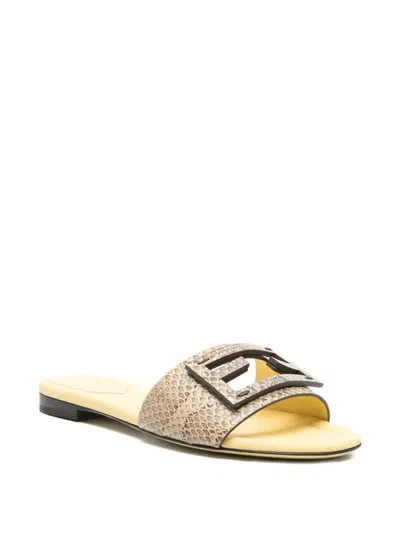 Fendi Women Snakeskin Leather Sandals In Yellow