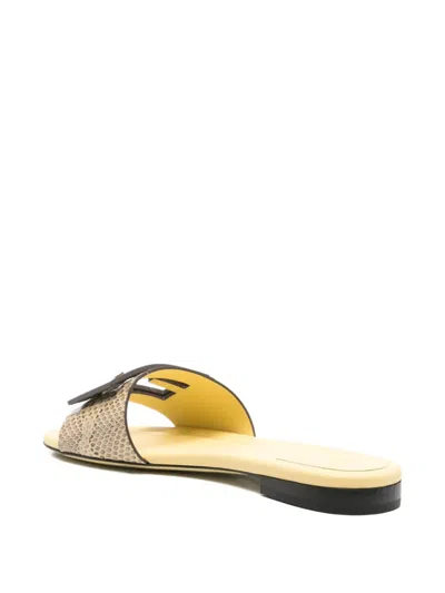 Fendi Women Snakeskin Leather Sandals In Yellow