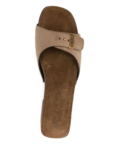 Khaite Britt Buckled Calf Hair Mules In Brown
