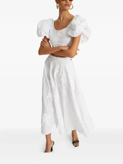 Rotate Birger Christensen Floral-embroidered Midi Skirt In White