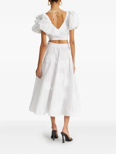 Rotate Birger Christensen Floral-embroidered Midi Skirt In White