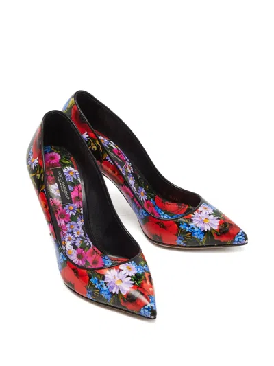 Pre-owned Dolce & Gabbana 90mm Floral-print Leather Pumps