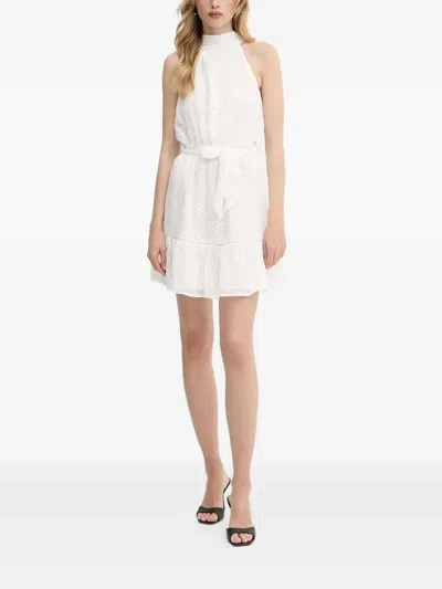 Guess Usa Floral-embroidery Halterneck Mini Dress In White