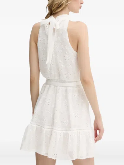 Guess Usa Floral-embroidery Halterneck Mini Dress In White