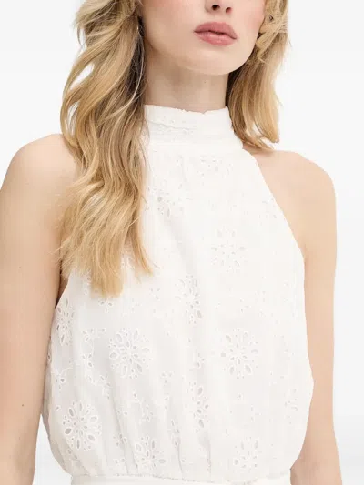 Guess Usa Floral-embroidery Halterneck Mini Dress In White