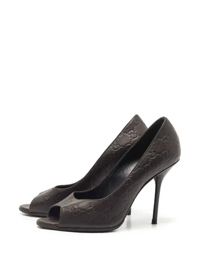 Pre-owned Gucci 100mm Leather Peep-toe Pumps