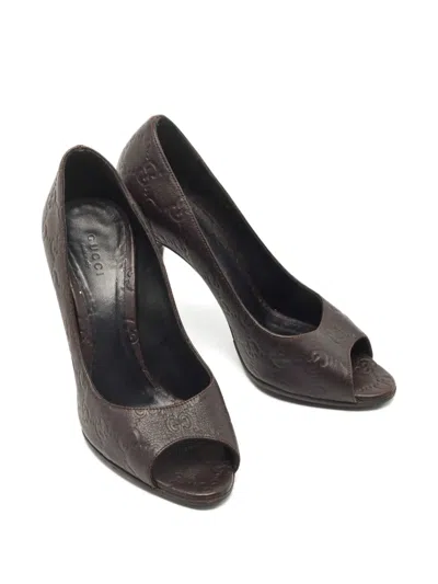 Pre-owned Gucci 100mm Leather Peep-toe Pumps