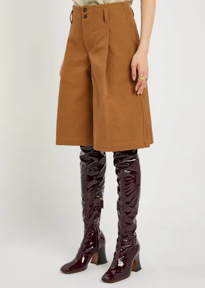 Chloé Chloe' Women Shorts Bermuda Wide Leg And High Waist In Cotton In Brown