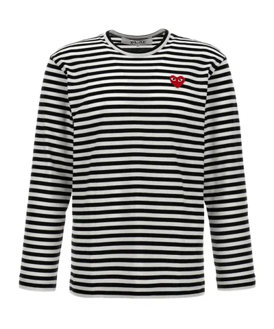 Comme Des Garçons Play Heart-patch Striped Cotton T-shirt In Multi