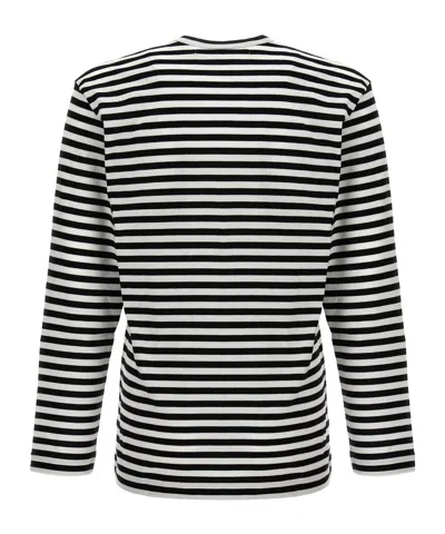 Comme Des Garçons Play Heart-patch Striped Cotton T-shirt In Multi