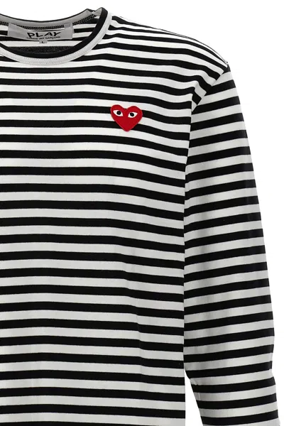Comme Des Garçons Play Heart-patch Striped Cotton T-shirt In Multi