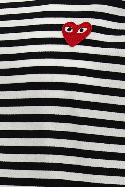 Comme Des Garçons Play Heart-patch Striped Cotton T-shirt In Multi
