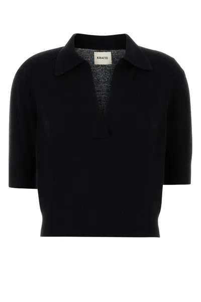 Khaite Midnight Blue Stretch Cashmere Polo Shirt