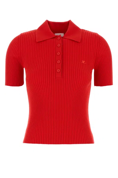 Courrèges Courreges Red Viscosa Blend Polo Shirt In Red