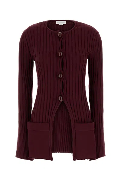 Stella Mccartney Cotton Cardigan With Ribbed Texture And Pockets In Burgundy