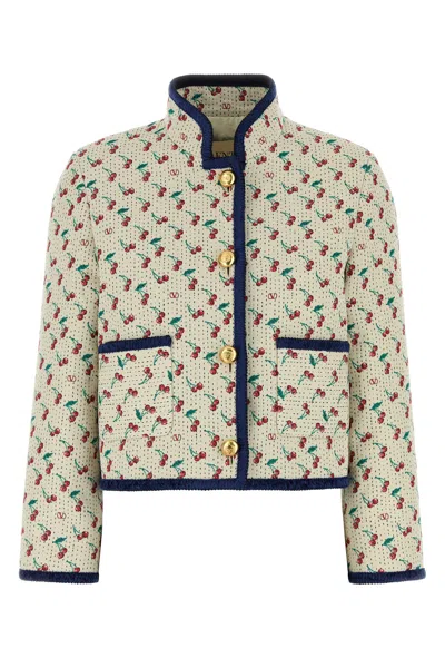 Valentino Jacquard Jacket With Button Detailing And Front Pockets In Neutral