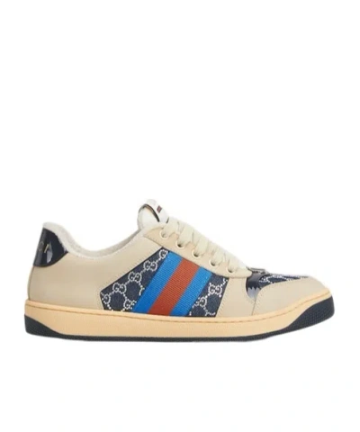 Gucci Screener Gg Leather-trimmed Denim Sneakers In Blue