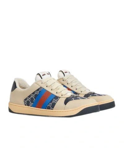 Gucci Screener Gg Leather-trimmed Denim Sneakers In Blue