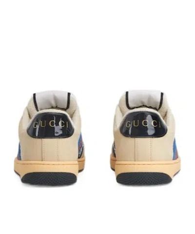 Gucci Screener Gg Leather-trimmed Denim Sneakers In Blue