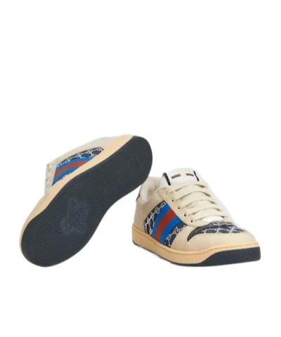 Gucci Screener Gg Leather-trimmed Denim Sneakers In Blue