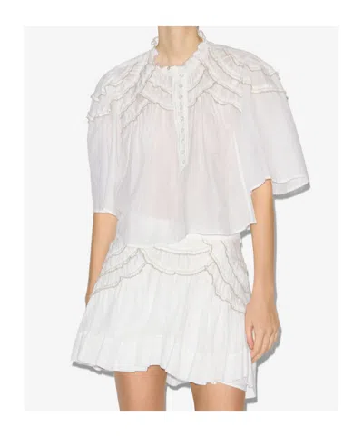 Isabel Marant Étoile Sheer Ruffled Half Sleeve Blouse In White