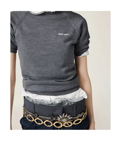 Miu Miu Wool Crew-neck Sweater In Black