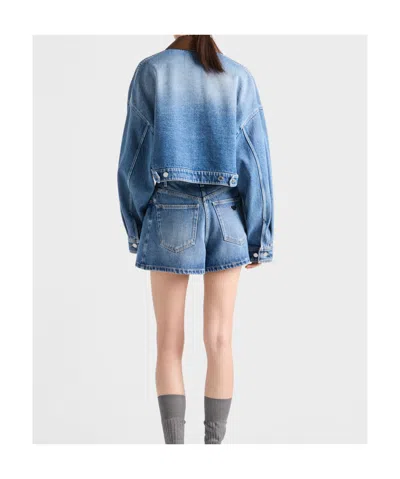 Prada Cropped Leather-trimmed Denim Jacket