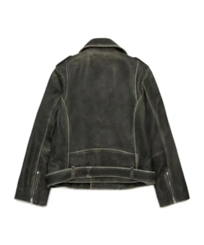 Marni Vintage Effect Leather Biker Jacket Kids In Green