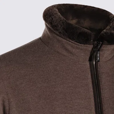 Moorer Casual Jacket With Fur Collar And Ribbed Finish